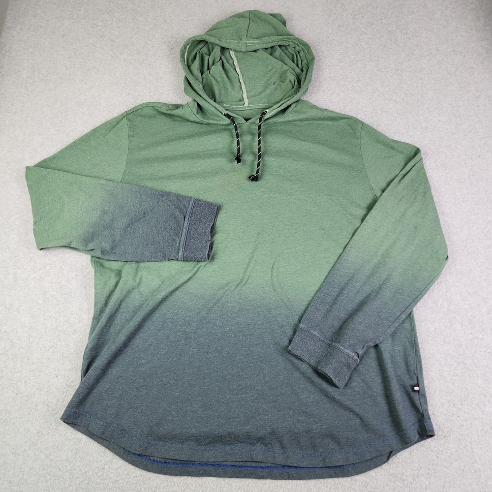 Edgar + Ash Hoodie Men XL Green Gray Lightweight Long Sleeve Curved Hem Pullover